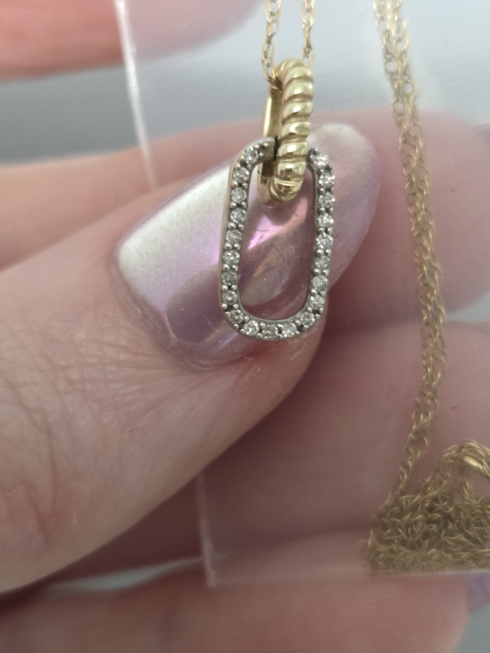 Zales 10K Gold Necklace w/Pavé Diamond Paperclip Doorknocker Pendant - Picture 10 of 16